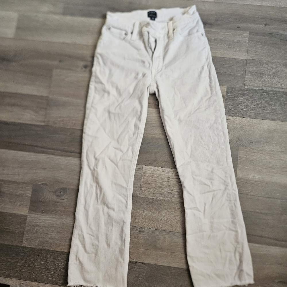 J crew mid rise flare crop white jean